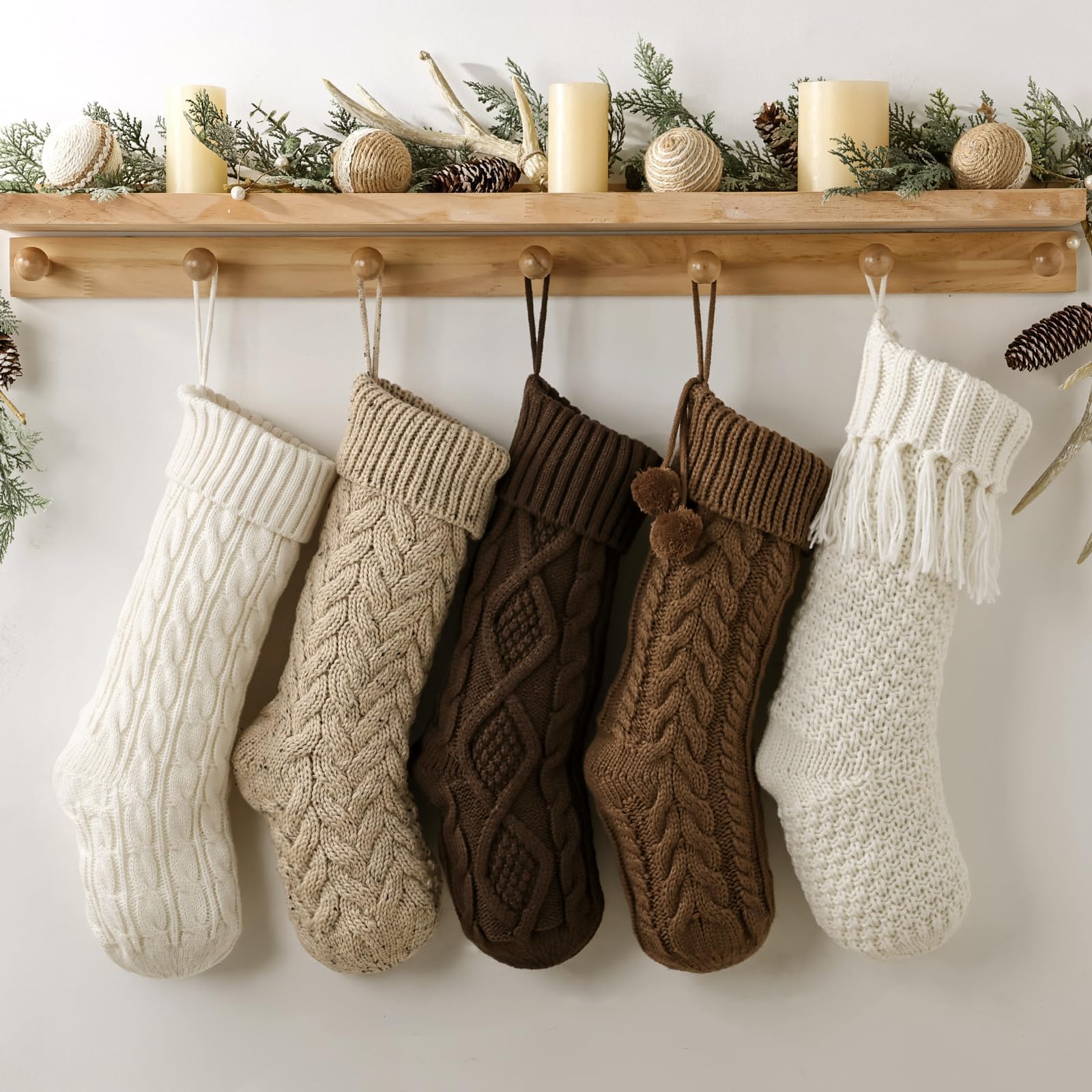 Pawliss stockings beside wrapped gifts to show 18-inch scale and filling capacity benefit