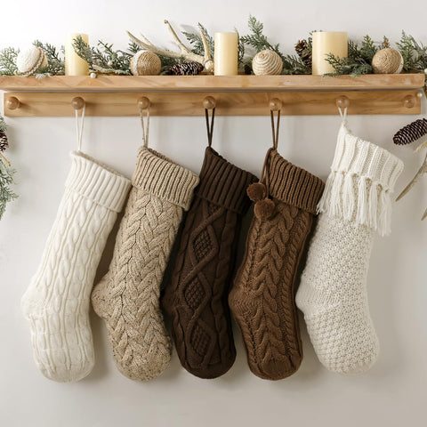 Pawliss stockings beside wrapped gifts to show 18-inch scale and filling capacity benefit