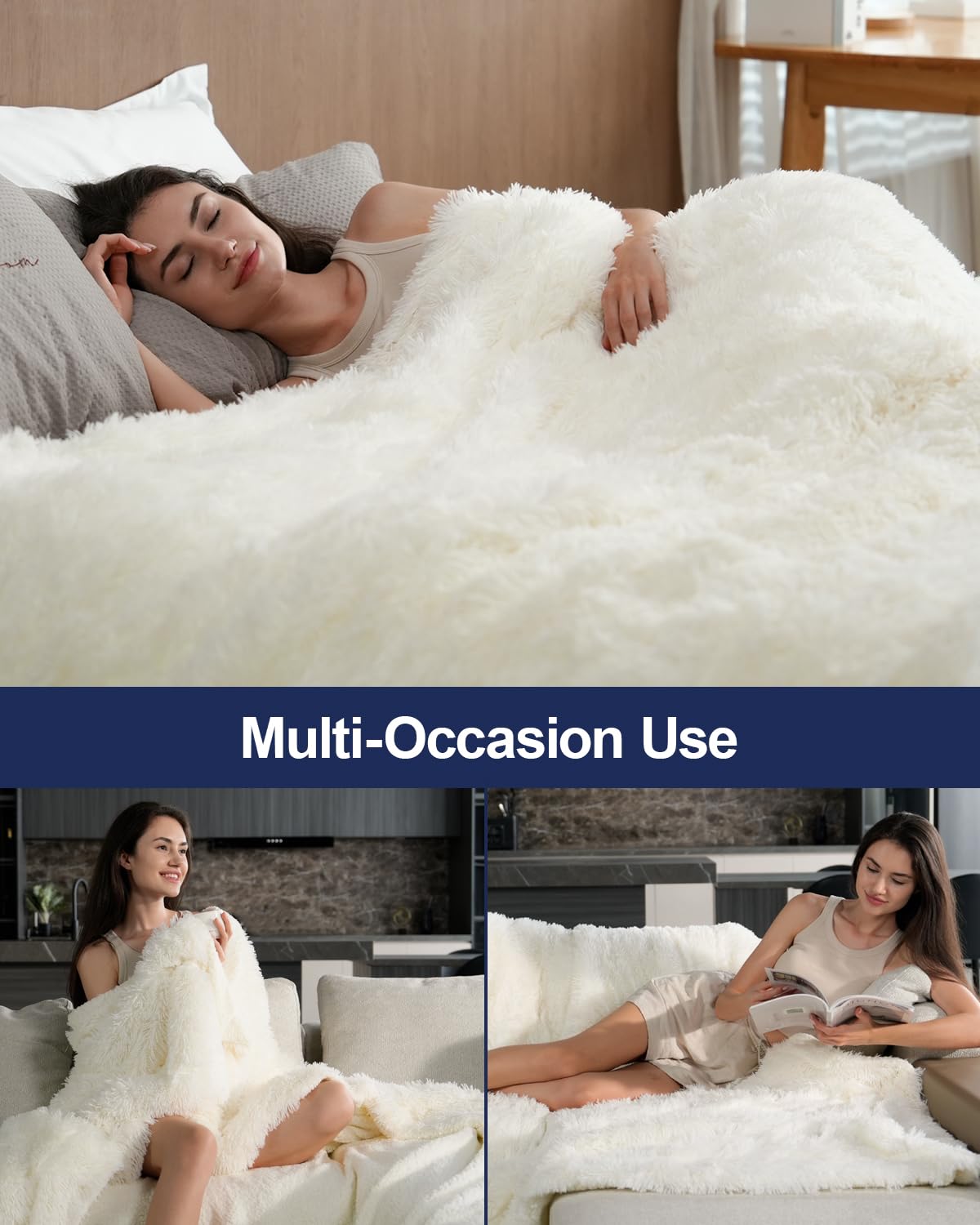 Pawque cream throw draped over sofa offering stylish, neutral decor