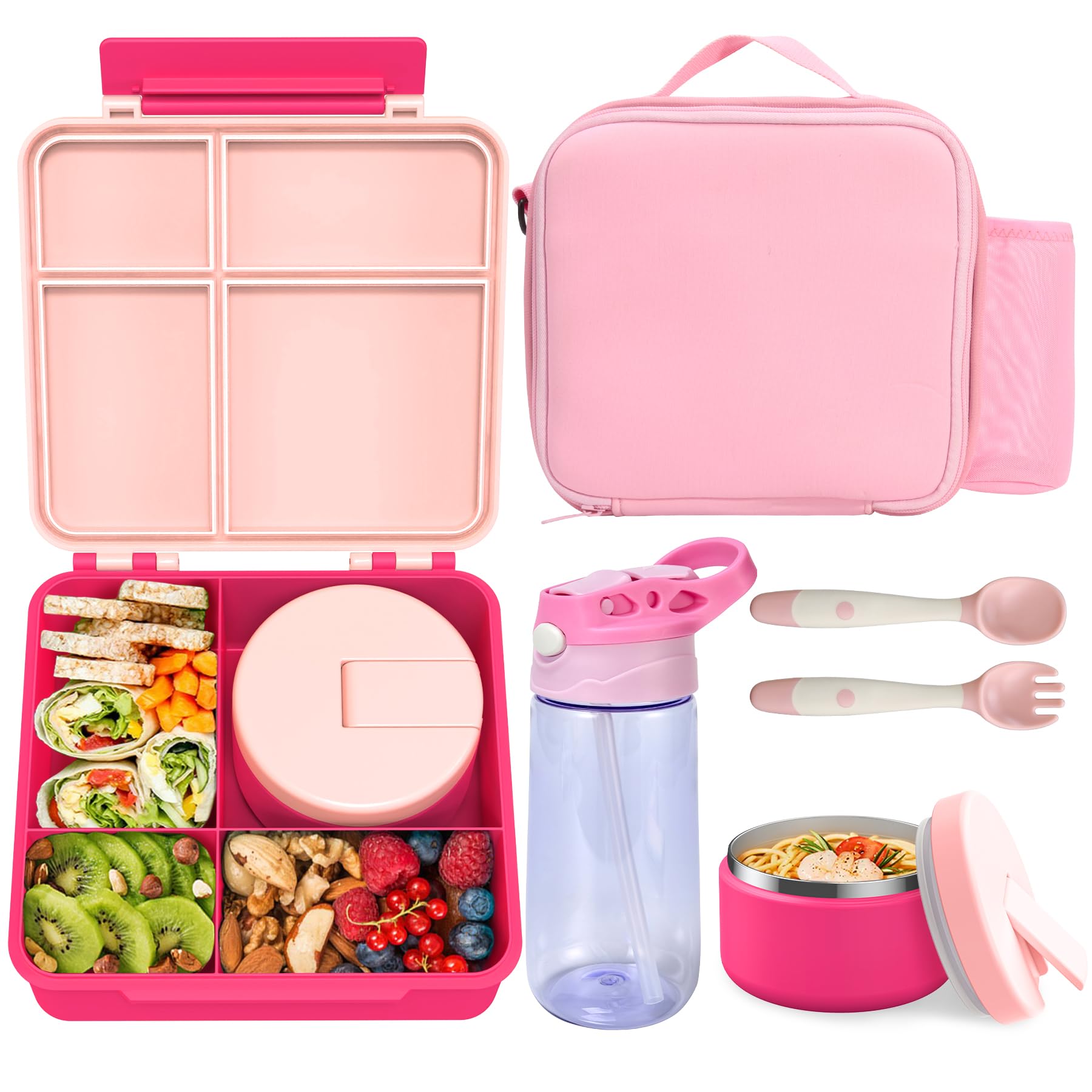 Pawtong front packaging showing full pink lunch set and easy-carry bag benefit