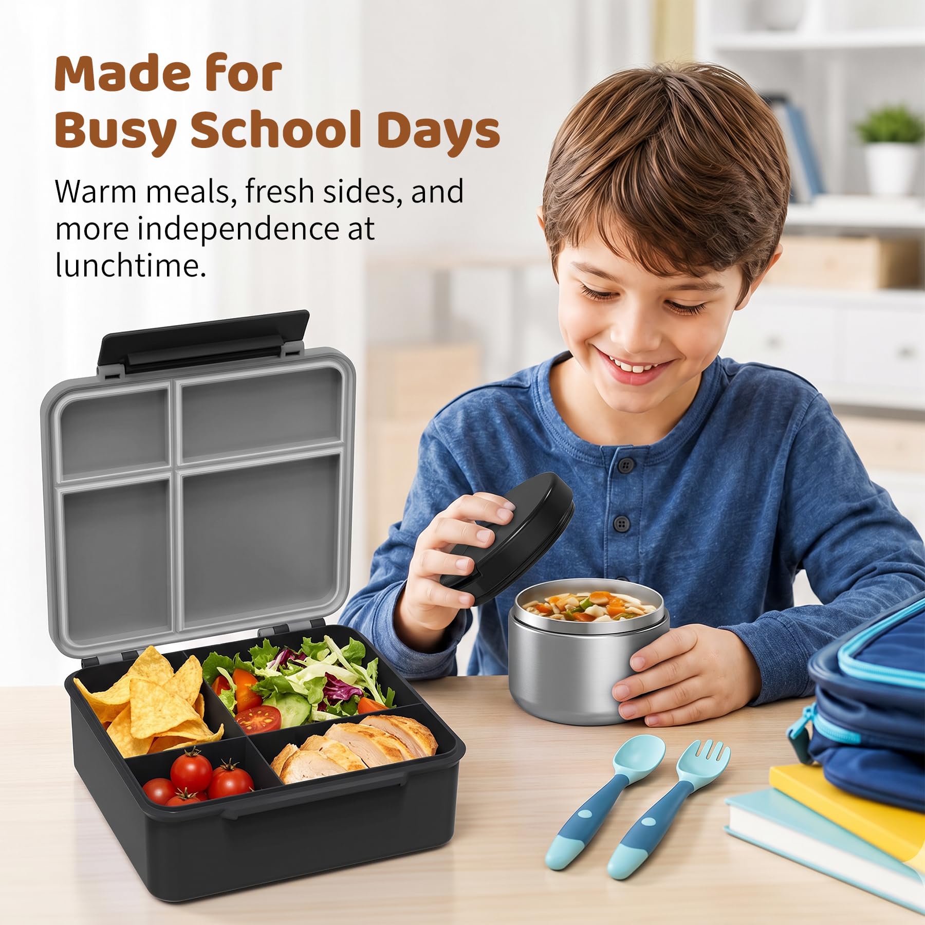 Pawtong lunch kit on school table depicting family-ready, balanced meal convenience