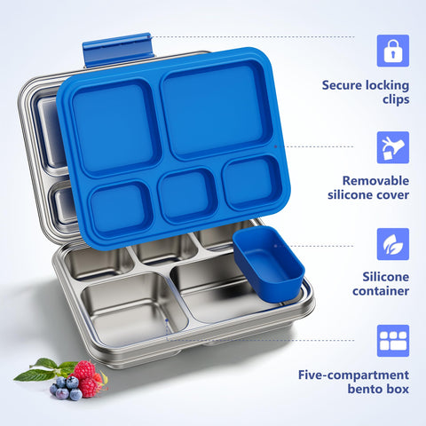 Pawtong open top view revealing five stainless compartments for organized meals