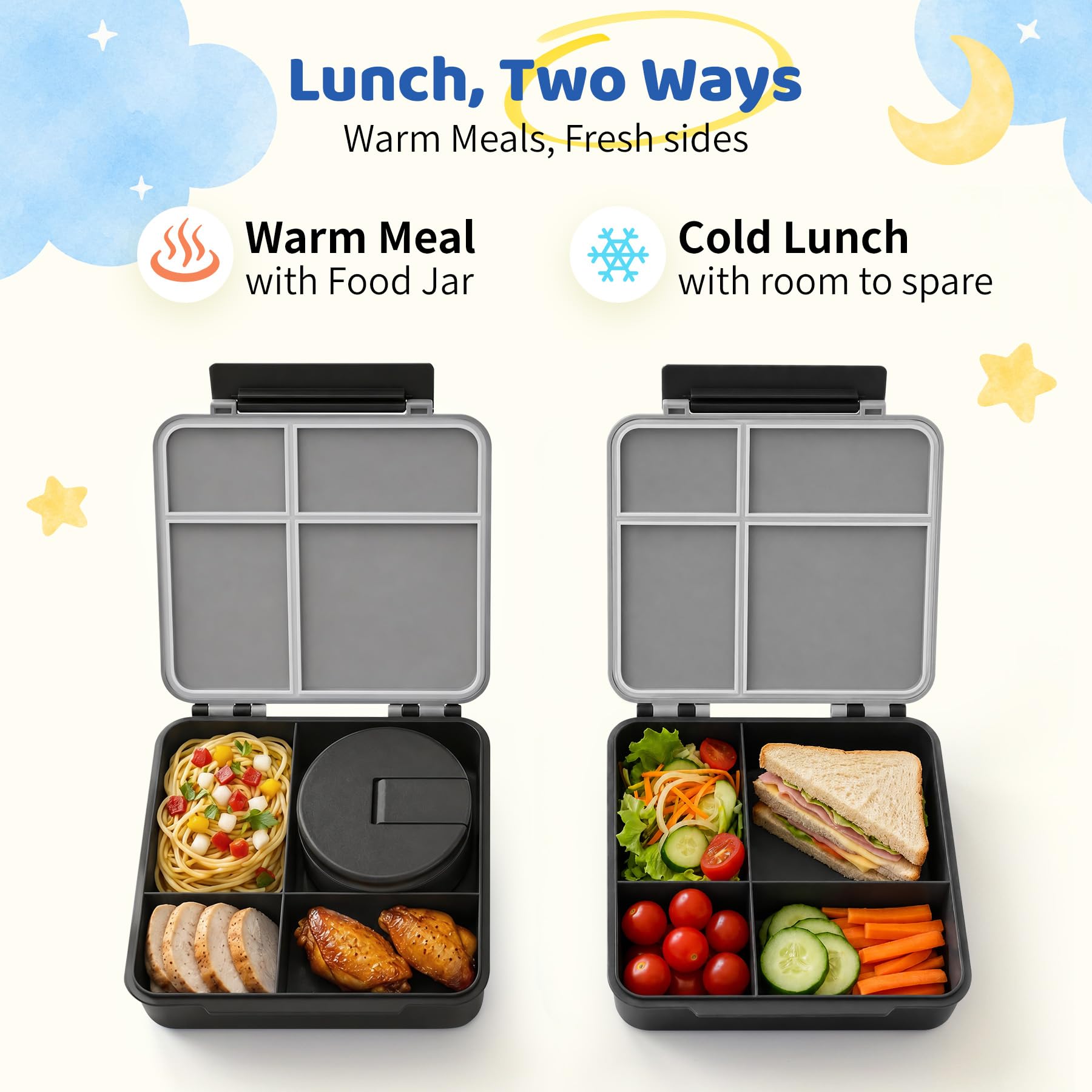 Pawtong open bento with packed fruits sandwich and sides illustrating organized portions