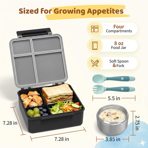 Pawtong lunch box next to utensil for scale showing compact travel-friendly size