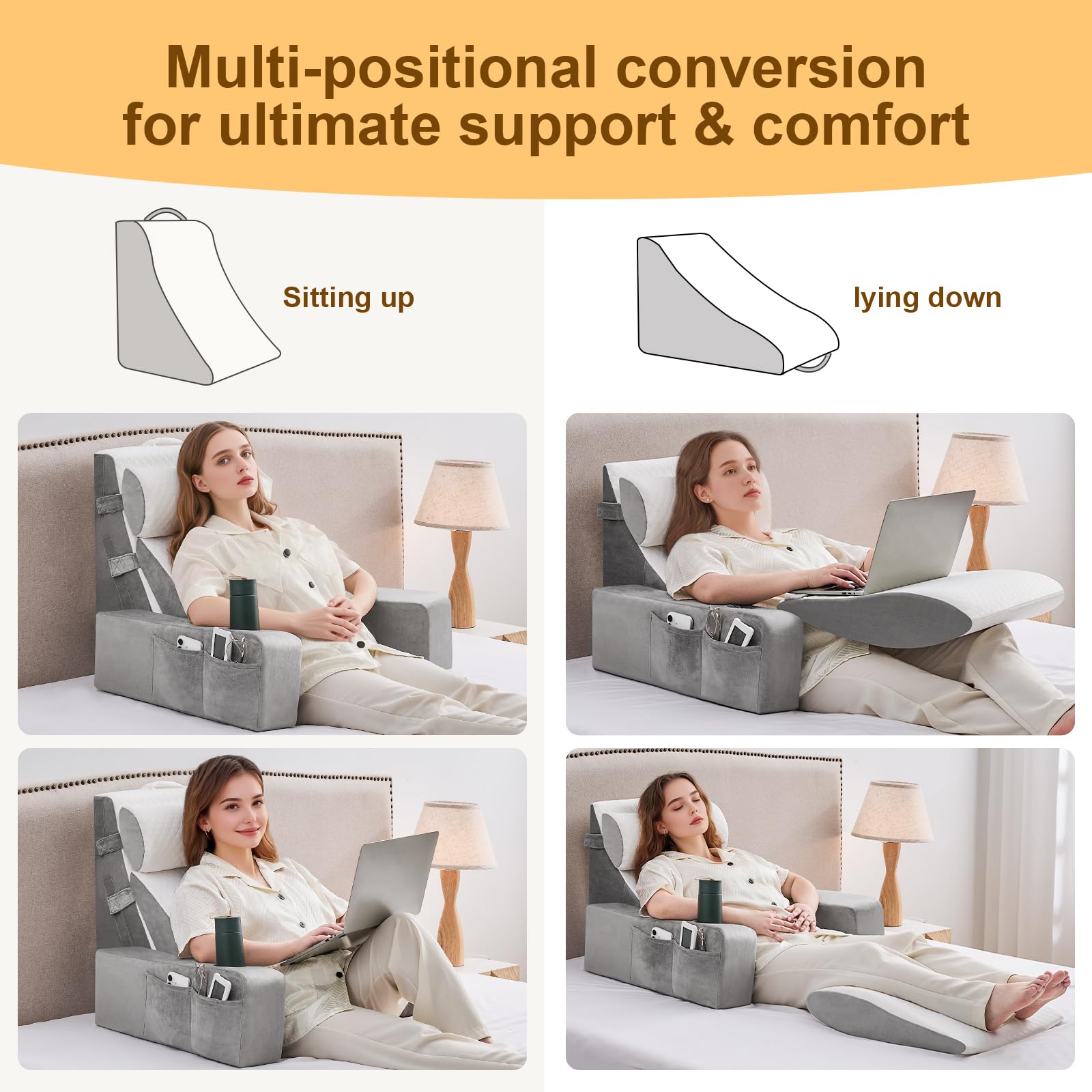 Paxato in use on bed while person reads with improved posture