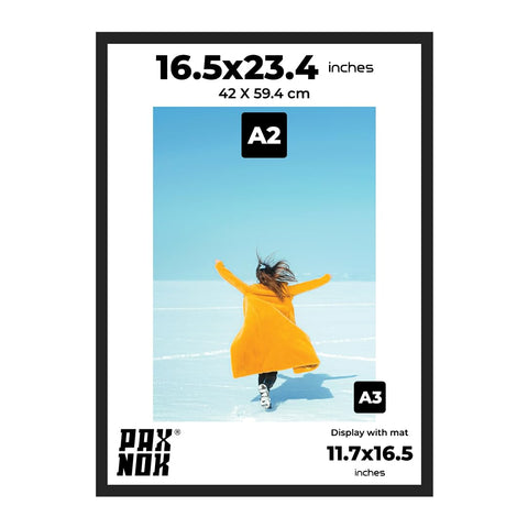 PAXNOK frame with removable mat demonstrating A3 fit inside the A2 frame