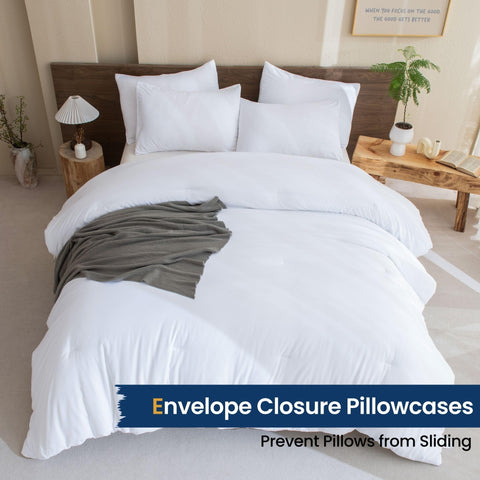 Paxrac comforter on bed in styled room creating airy, bright bedroom ambiance