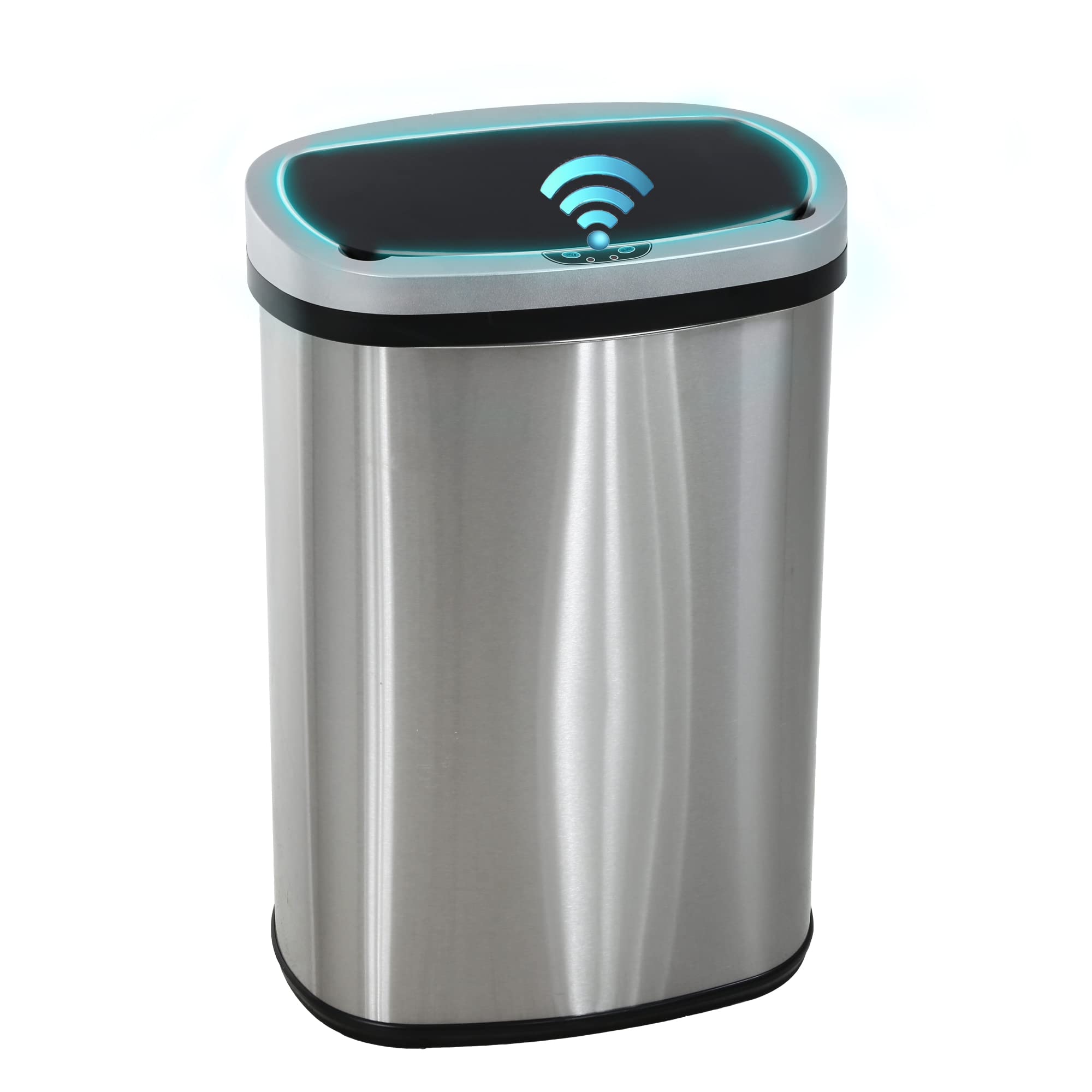 PayLessHere front view of stainless steel sensor bin showing sleek design and hygiene benefit