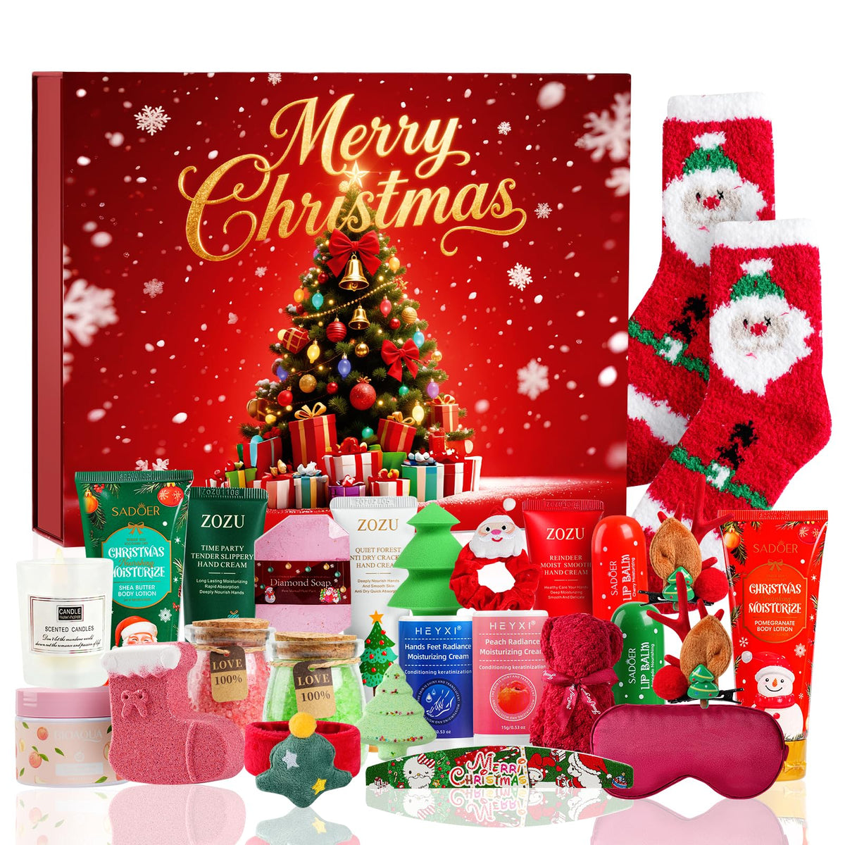 PBJWBDS calendar front packaging showing festive artwork and 24 doors, perfect gift presentation