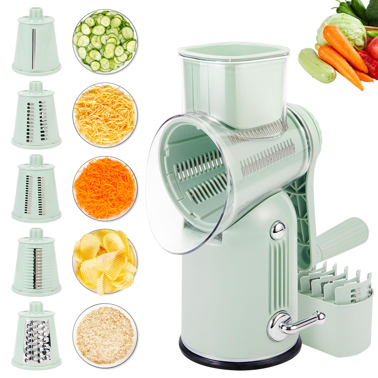 PDAENLKY rotary grater front view showing complete unit advantage