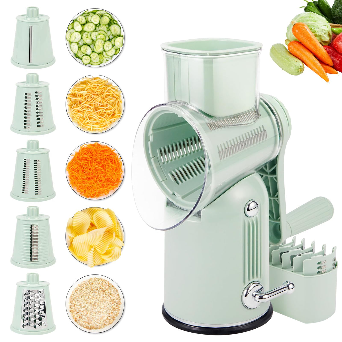 PDAENLKY rotary grater front view showing complete unit advantage