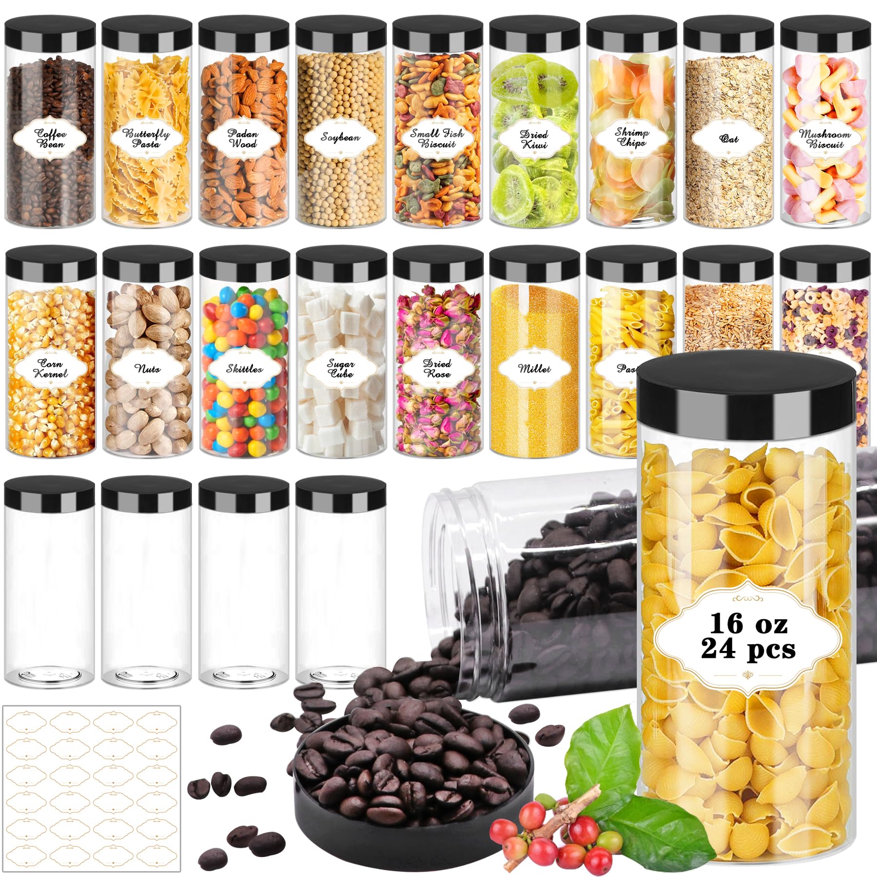 PeacePeo front view of 24 pack jars showing uniform clear storage