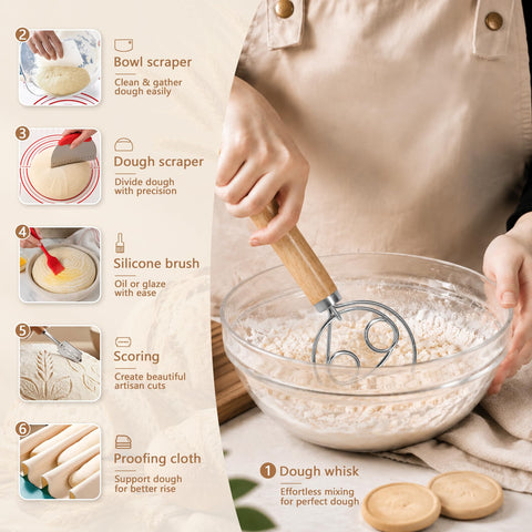 PeacePeo scrapers whisk and sifter displayed for efficient dough work