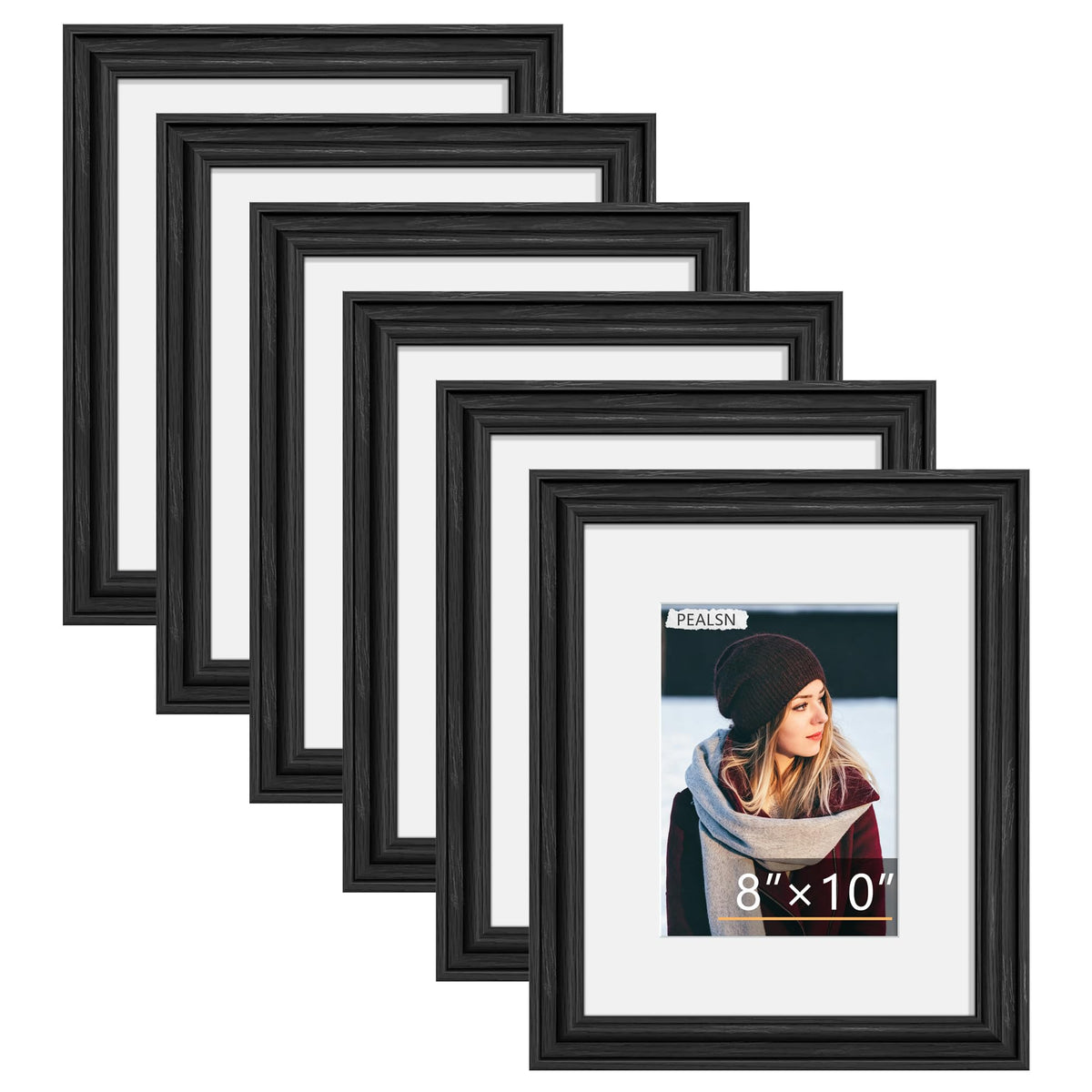 PEALSN front view of 8x10 frame set showing sleek black woodgrain and unified style