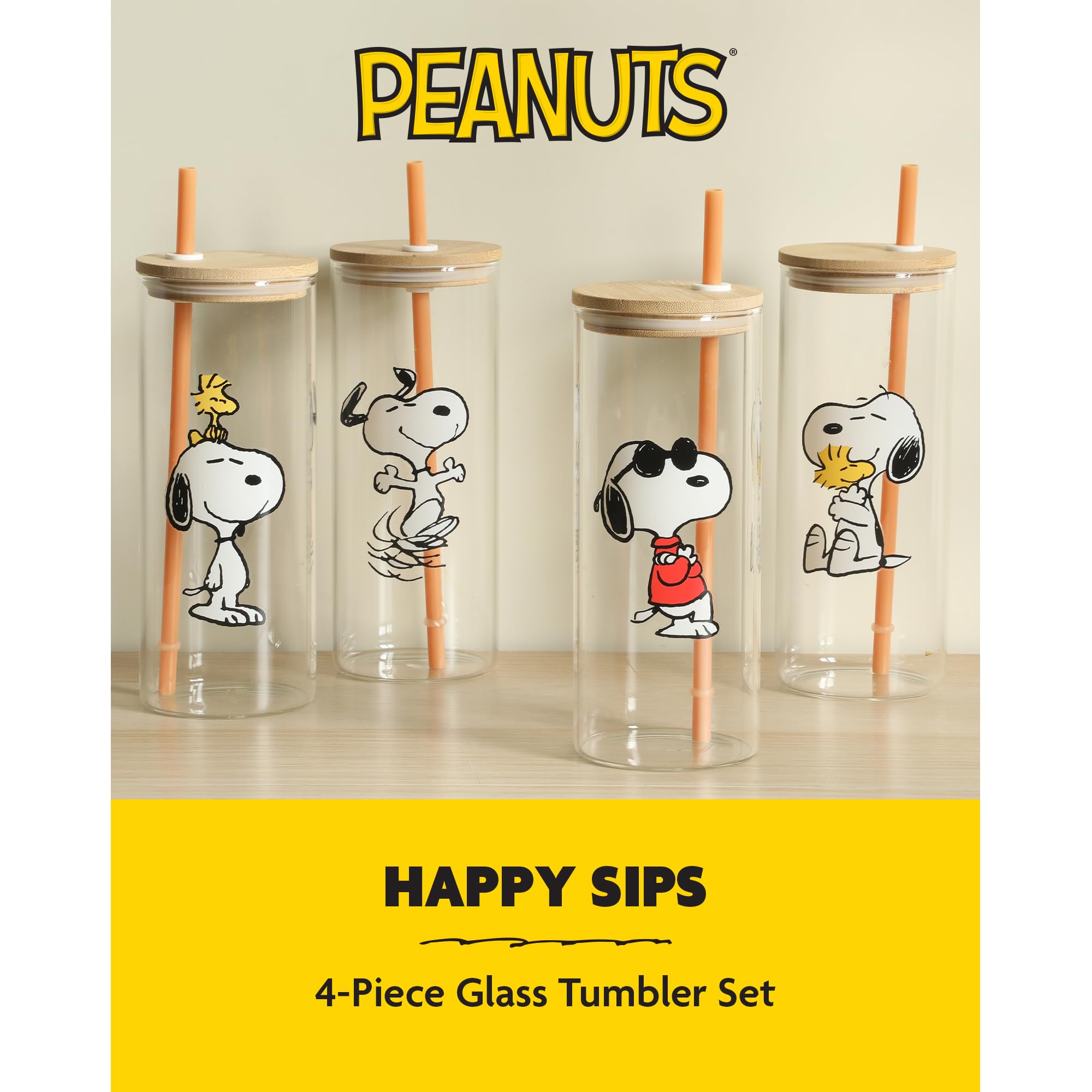 Peanuts snoopy bamboo lid close-up showing tight fit and natural finish benefit