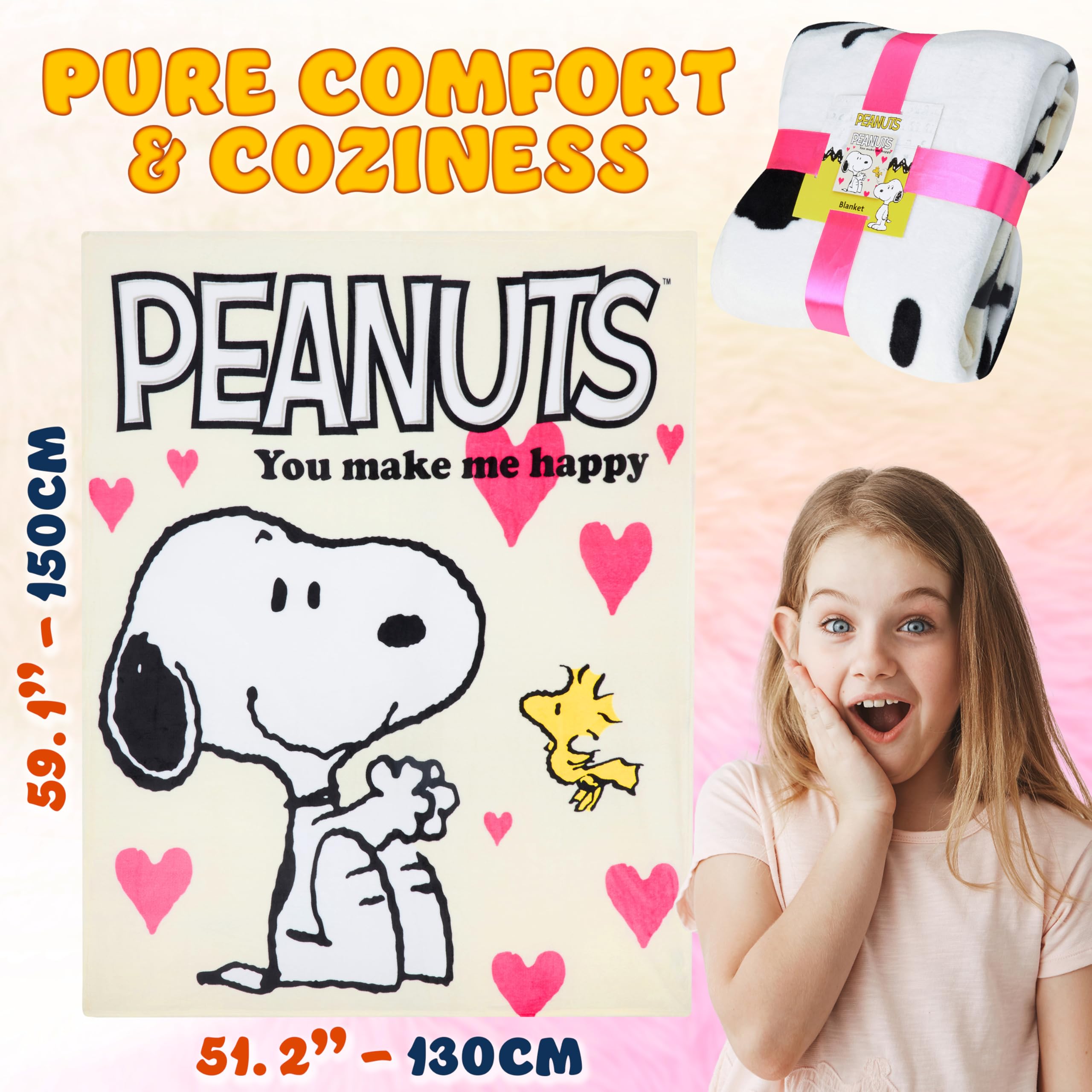 Peanuts Snoopy styled on bed showing decorative bedroom warmth