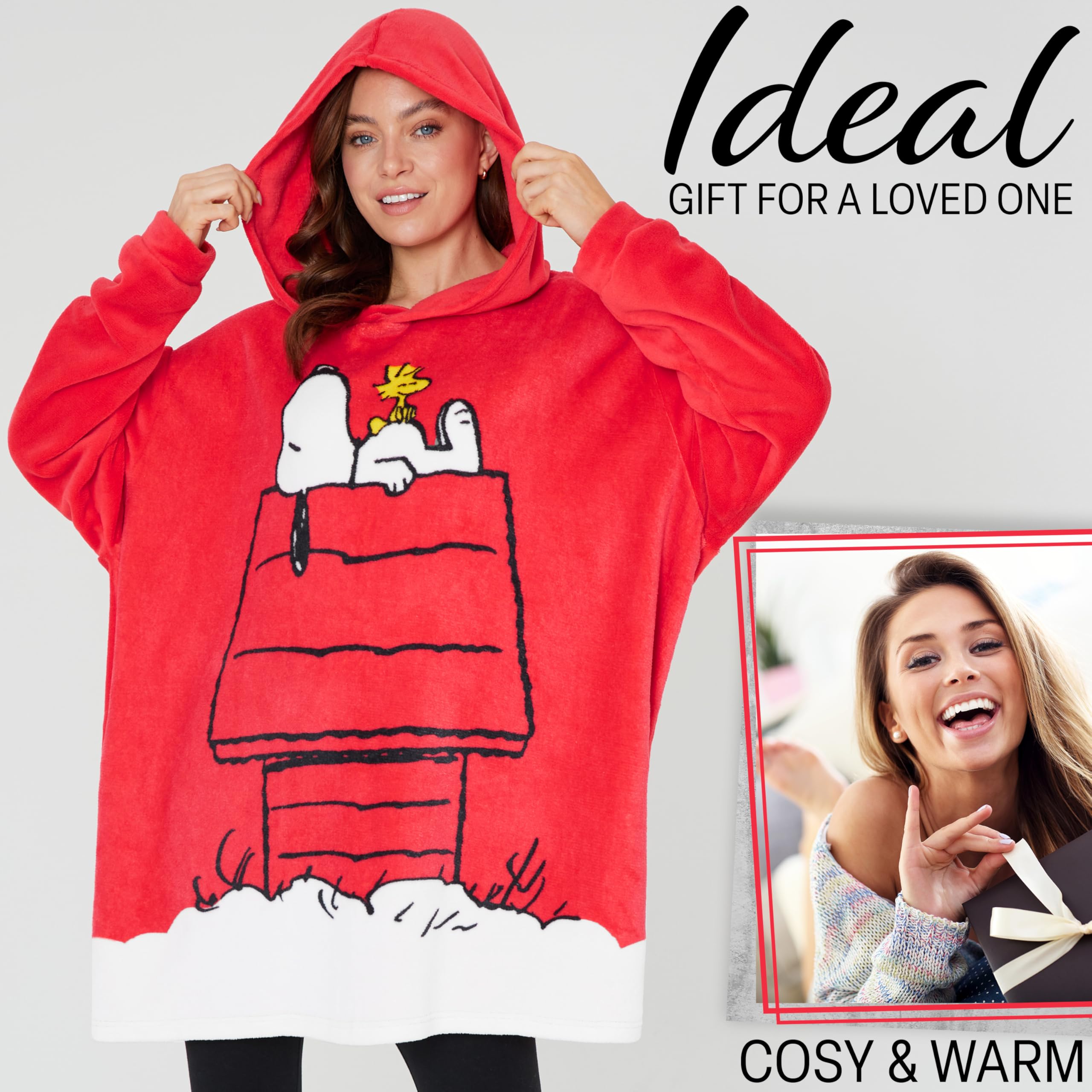 Peanuts Snoopy model wearing poncho showing comfort and style