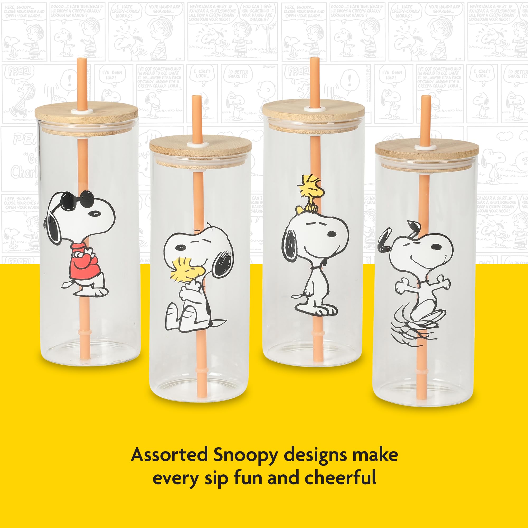 Peanuts snoopy in use with iced coffee showing travel-ready spill reduction