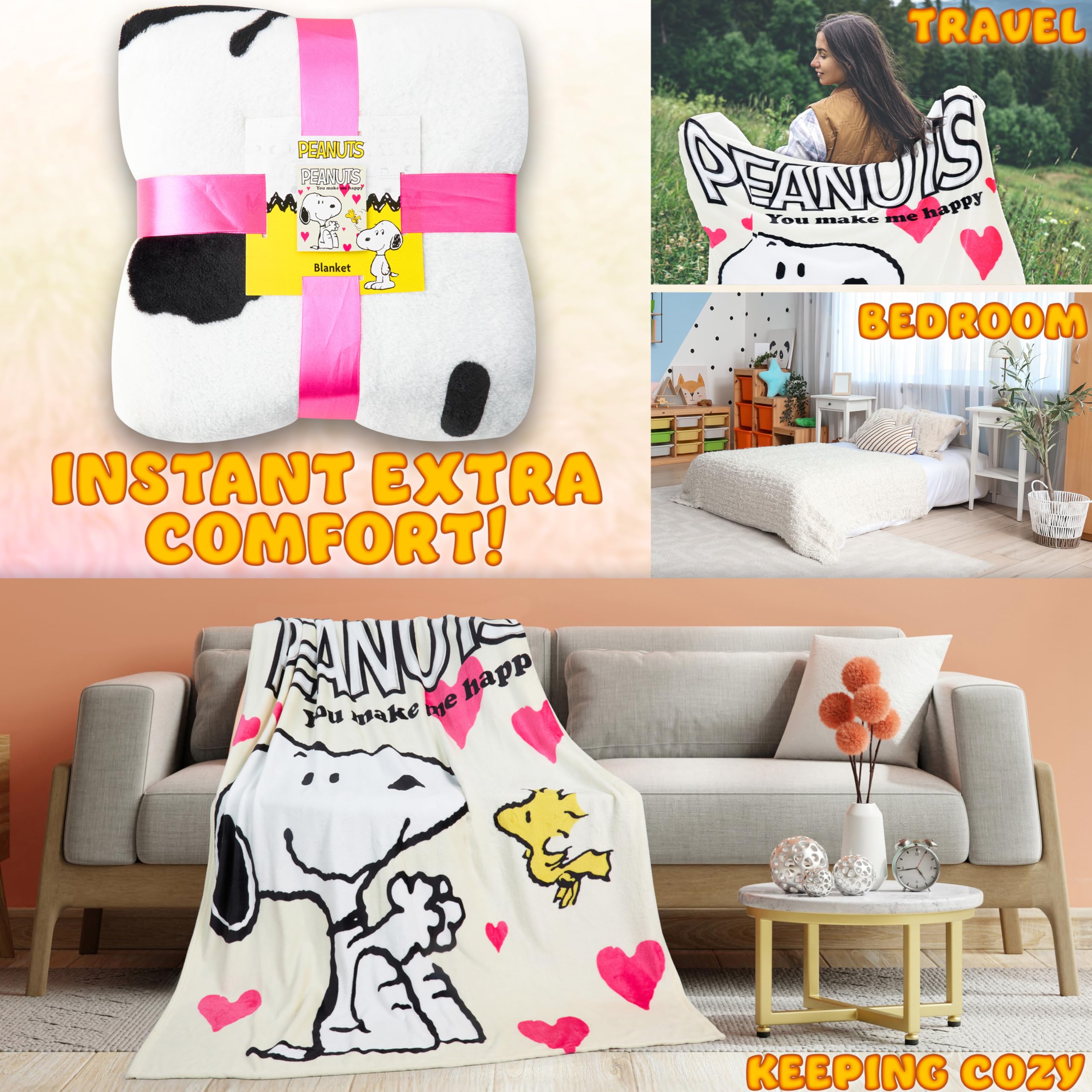Peanuts Snoopy draped on couch showing everyday cozy use
