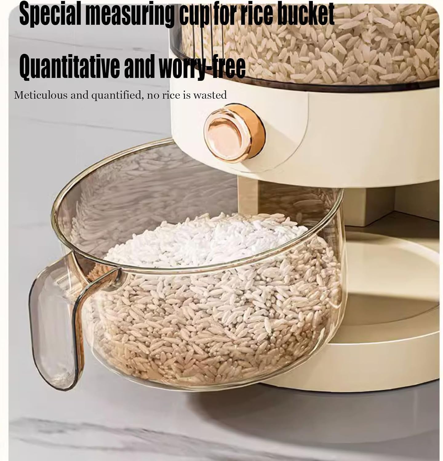 Peaoop measuring cup stored in lid for accurate portions and tidy storage