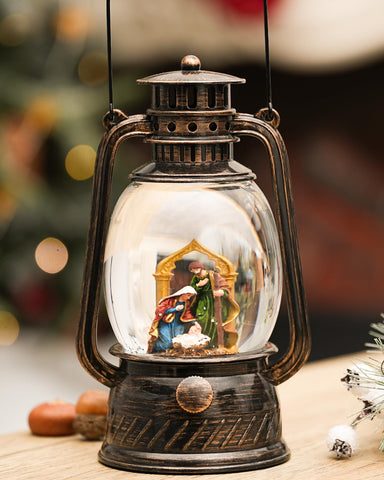 PEATOP globe on mantel showing scale and seasonal decorative impact