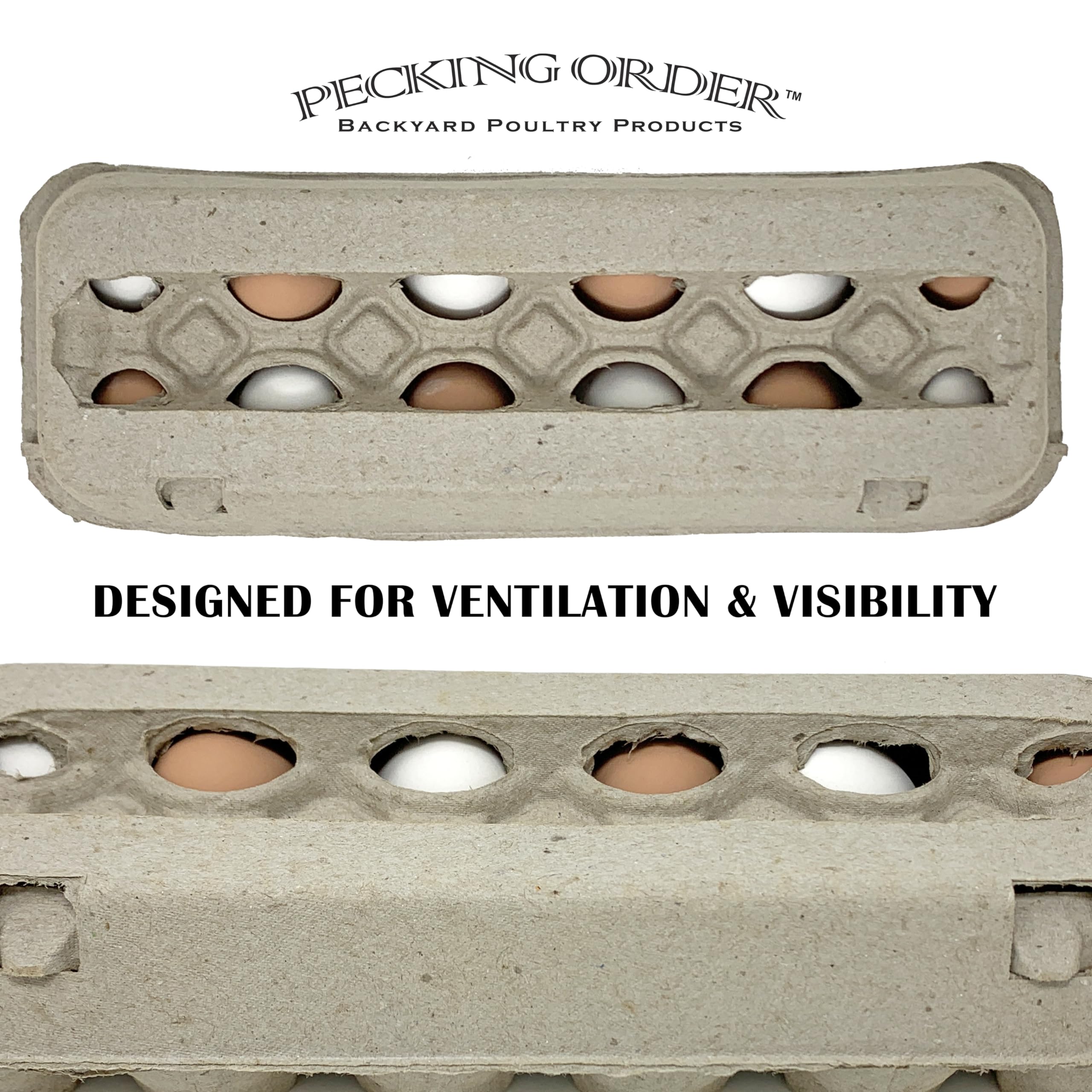 Pecking Order open carton holding a dozen eggs demonstrating secure transport benefit