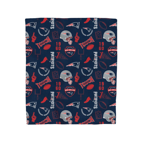 Pegasus Home Fashions Patriots blanket front view showing bold collage graphics and cozy fleece warmth