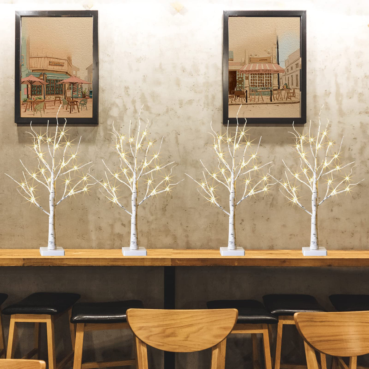 PEIDUO front view of 2FT birch tree lamp showing compact decorative design and warm lighting