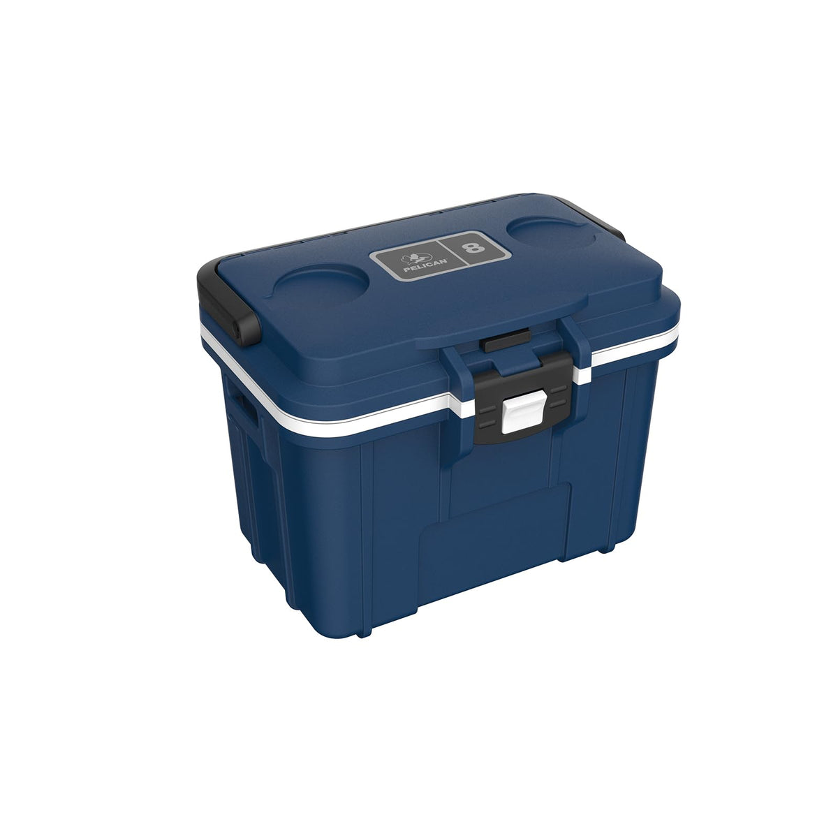 Pelican Midnight Blue front view showing durable exterior and compact size benefit