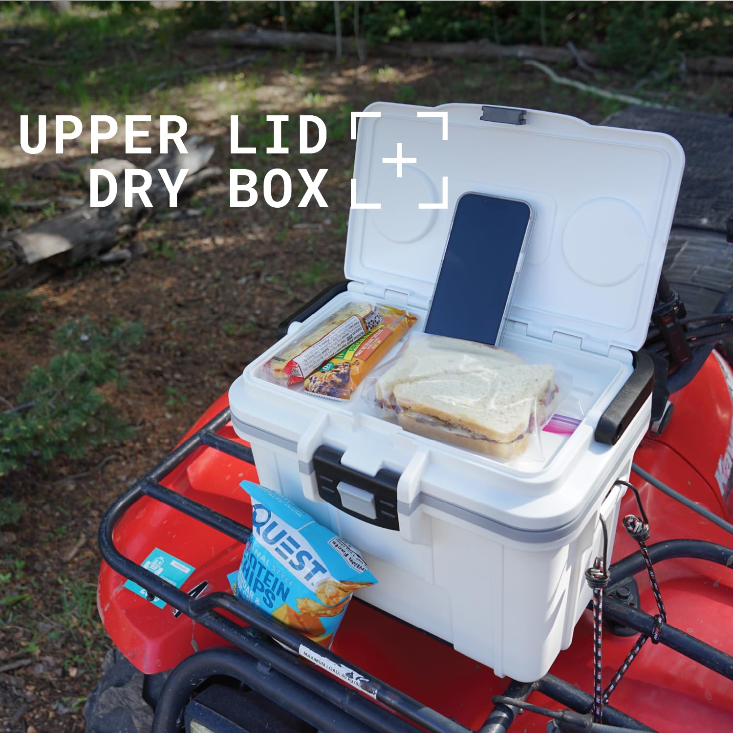 Pelican cooler with six cans inside showing true 8-quart capacity advantage