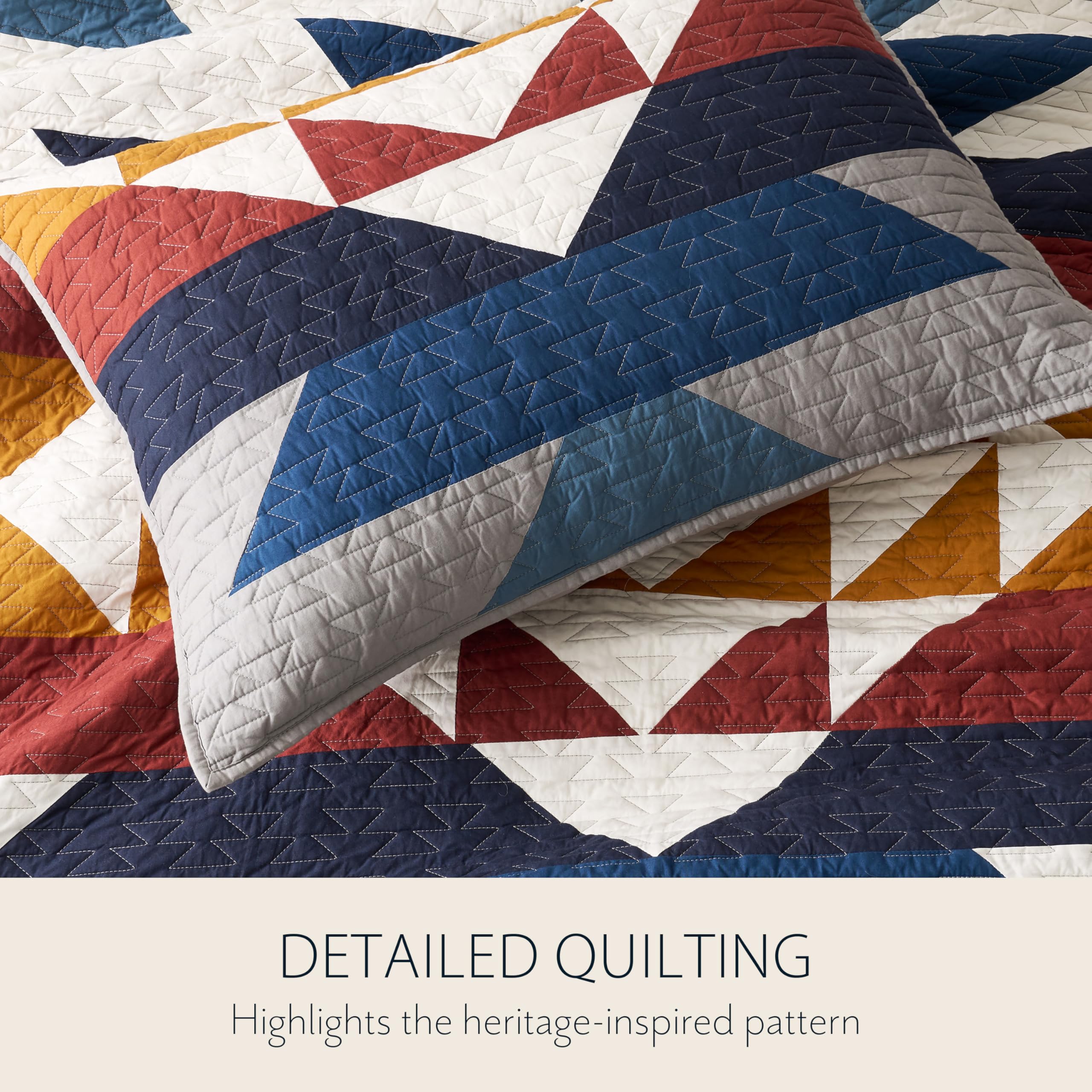 Pendleton Explorer quilt on full/queen bed illustrating fit and generous coverage