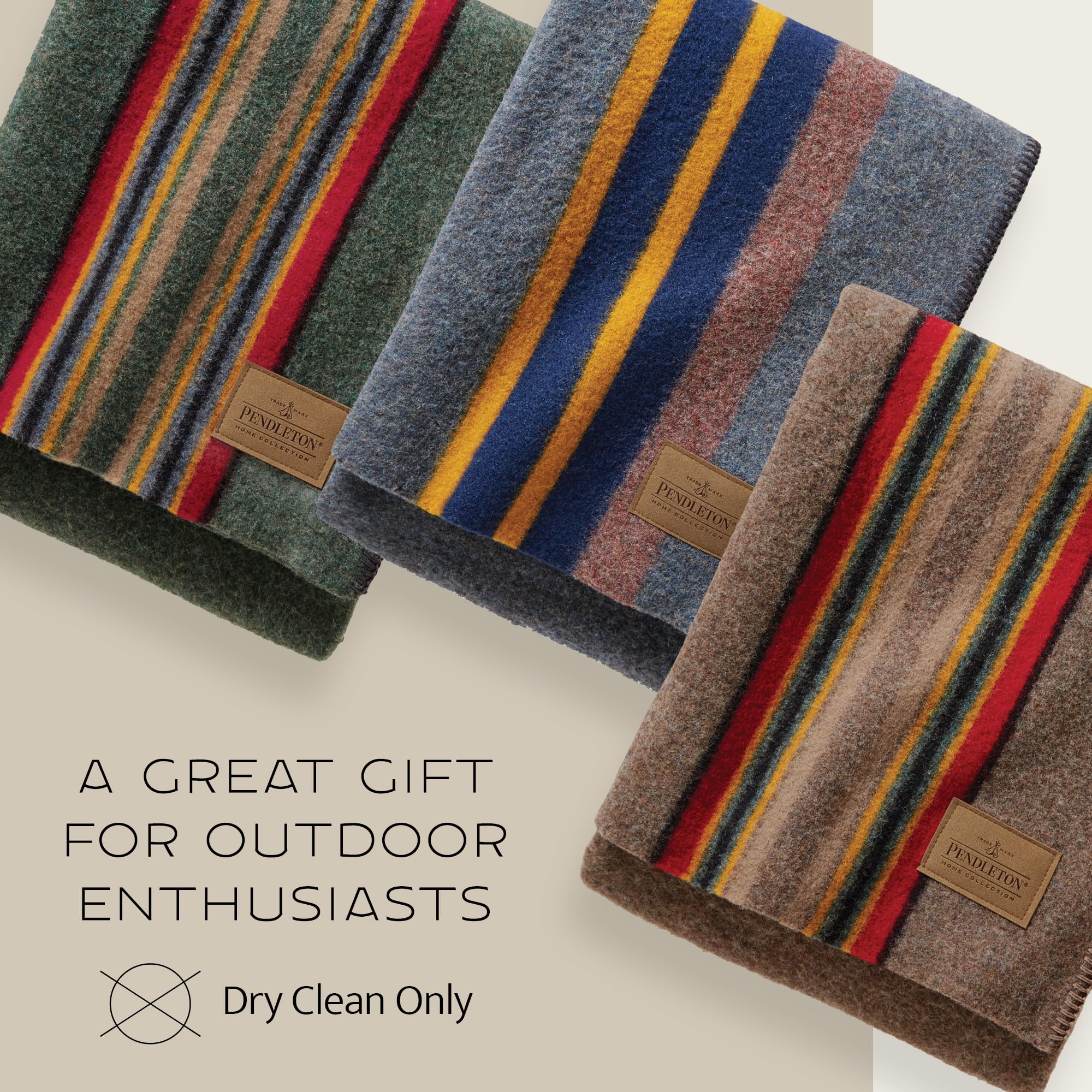 Pendleton folded throw with label showing classic stripes and quality