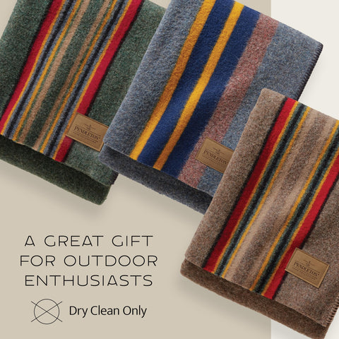 Pendleton folded throw with label showing classic stripes and quality