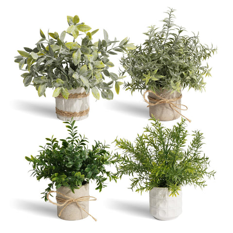 PENGYEE front view of four faux plants showing coordinated farmhouse look