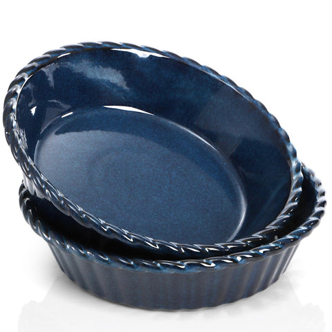Peohud front view of deep blue 10-inch pie pans showing capacity benefit