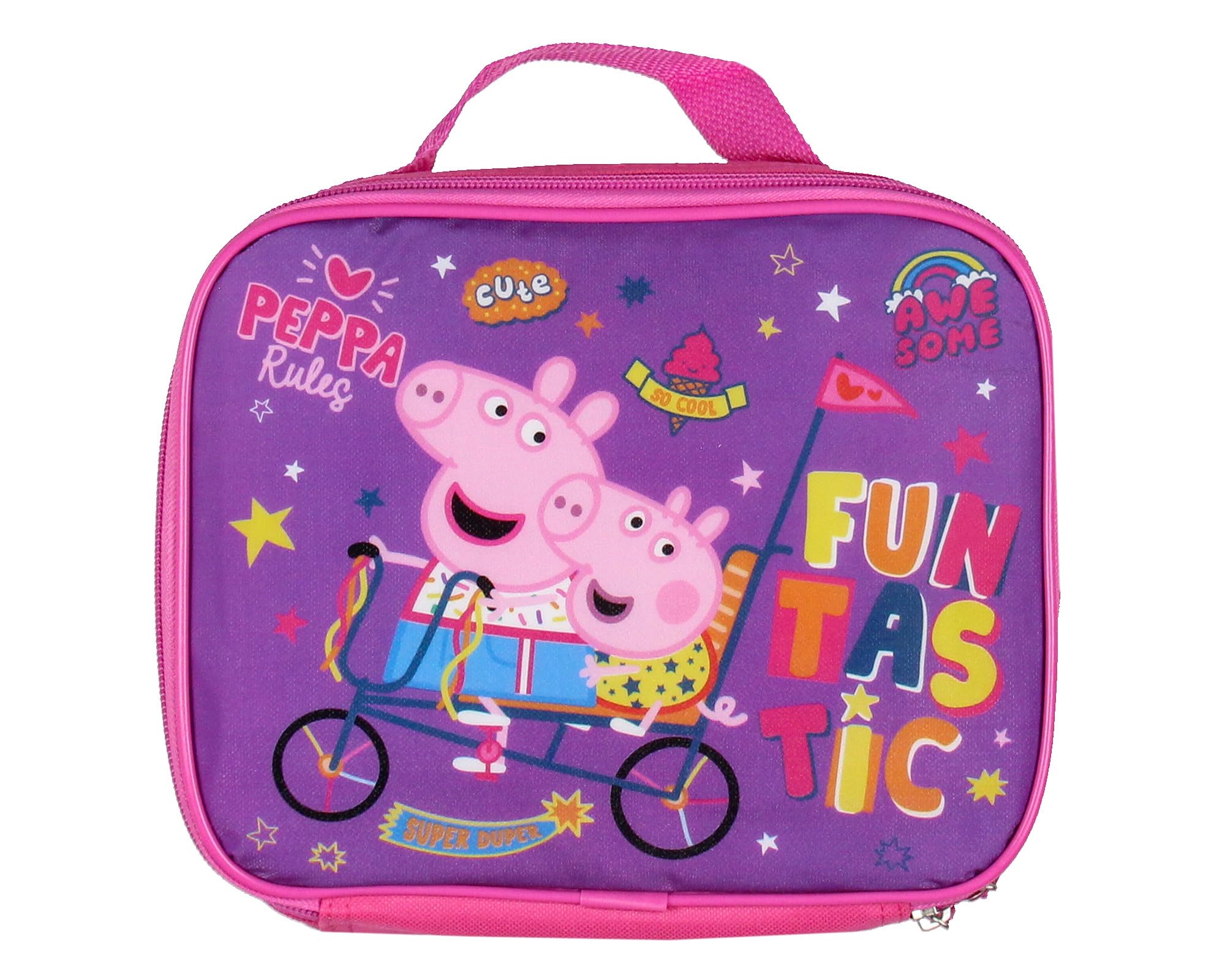 Peppa Pig metal zipper and fabric pull-tab detail for durable easy-use benefit
