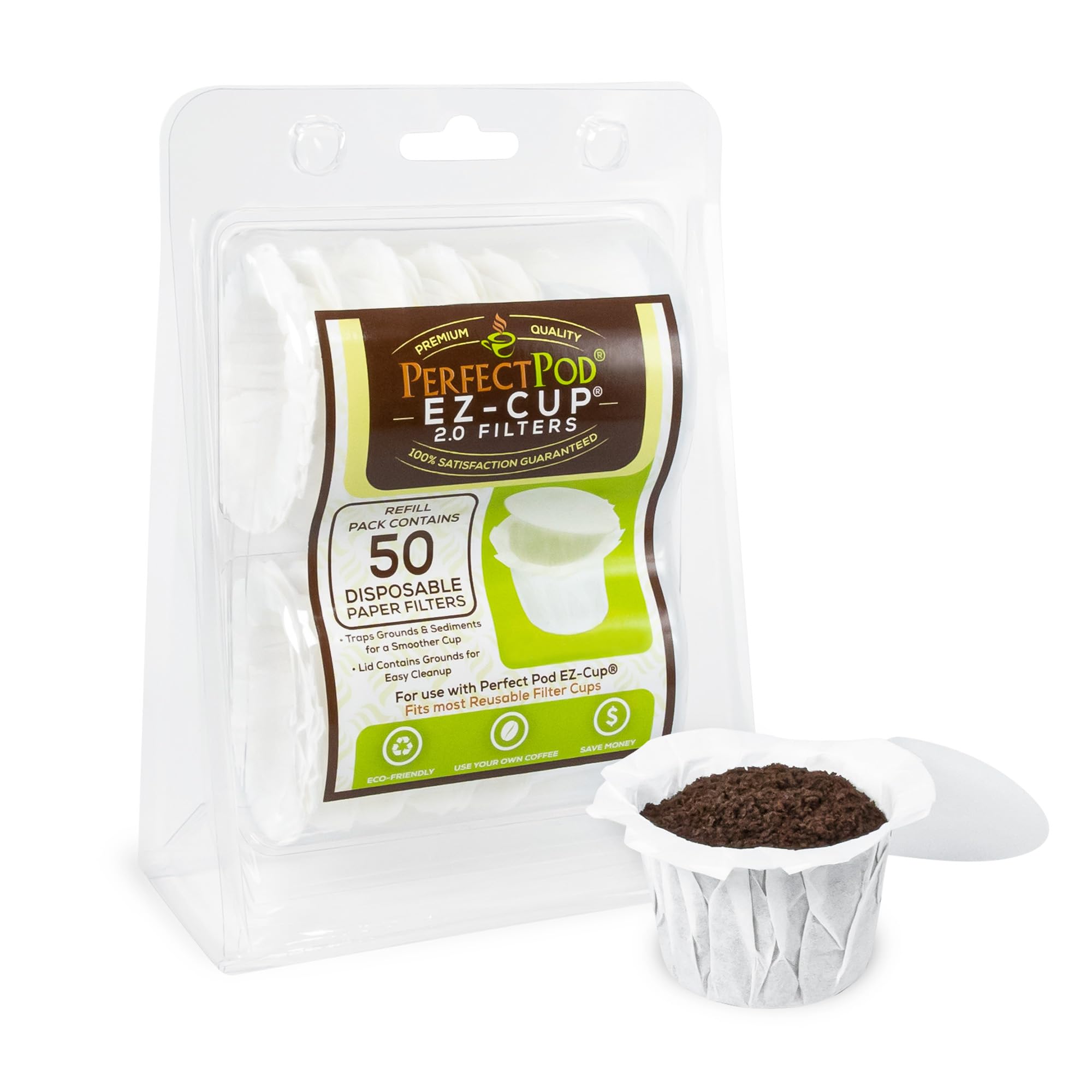 PERFECT POD front packaging showing 400-count biodegradable filters for quick identification and value