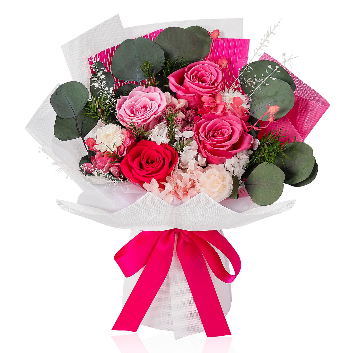 Perfectione Roses front packaging showing bouquet ready to gift and long-lasting beauty