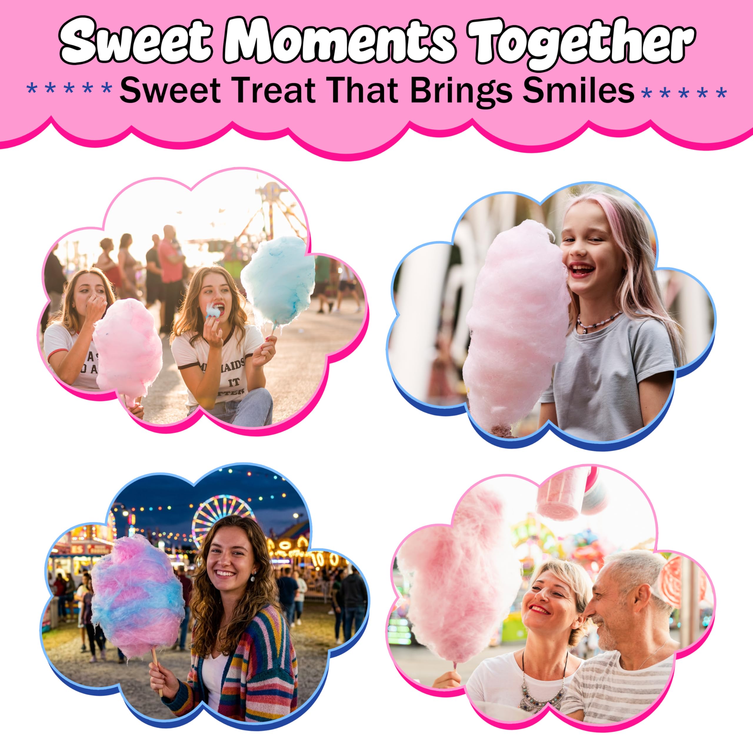 Perfectware cones in use with machine spinning cotton candy, fast event service