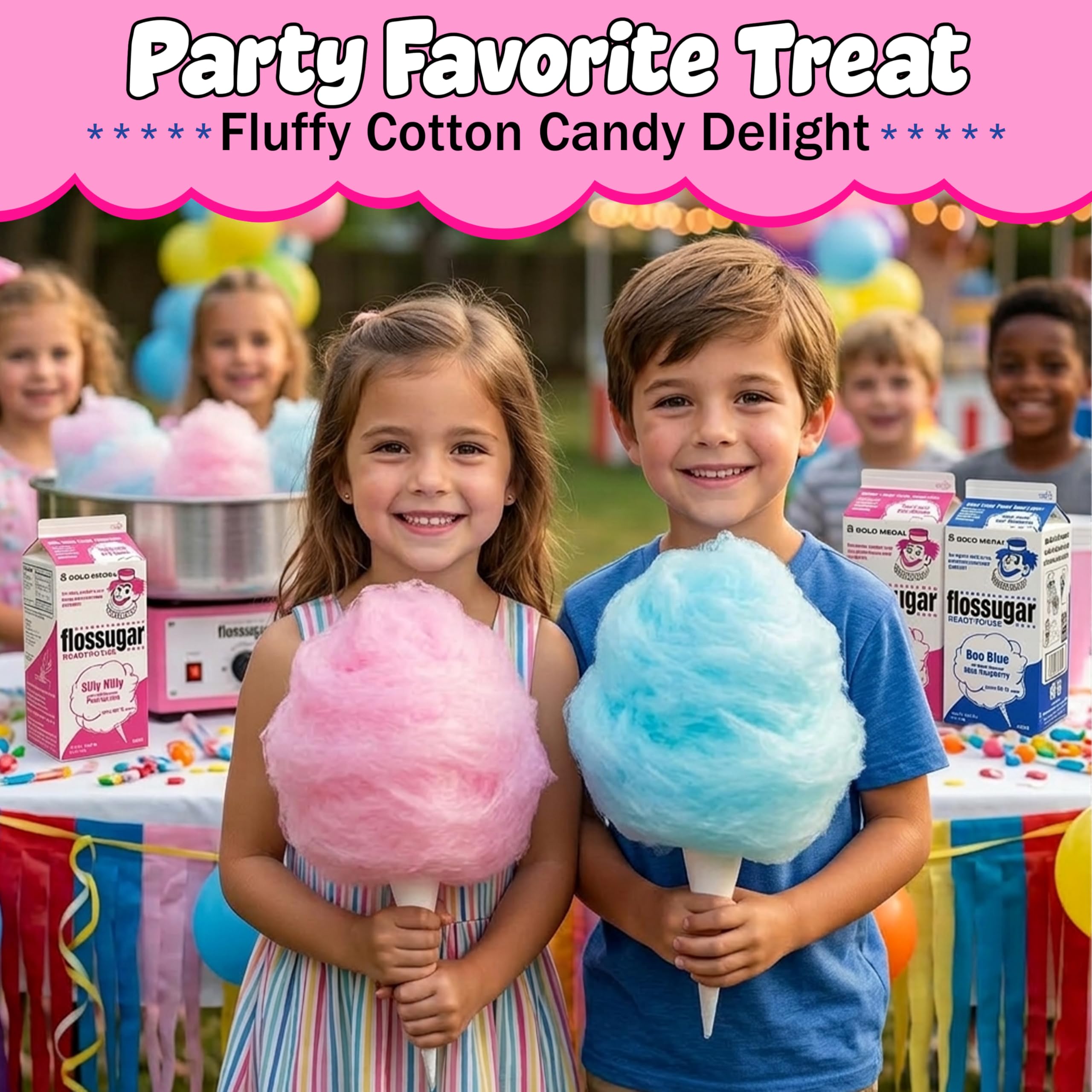 Perfectware at an outdoor fair serving cotton candy to guests, efficient supply