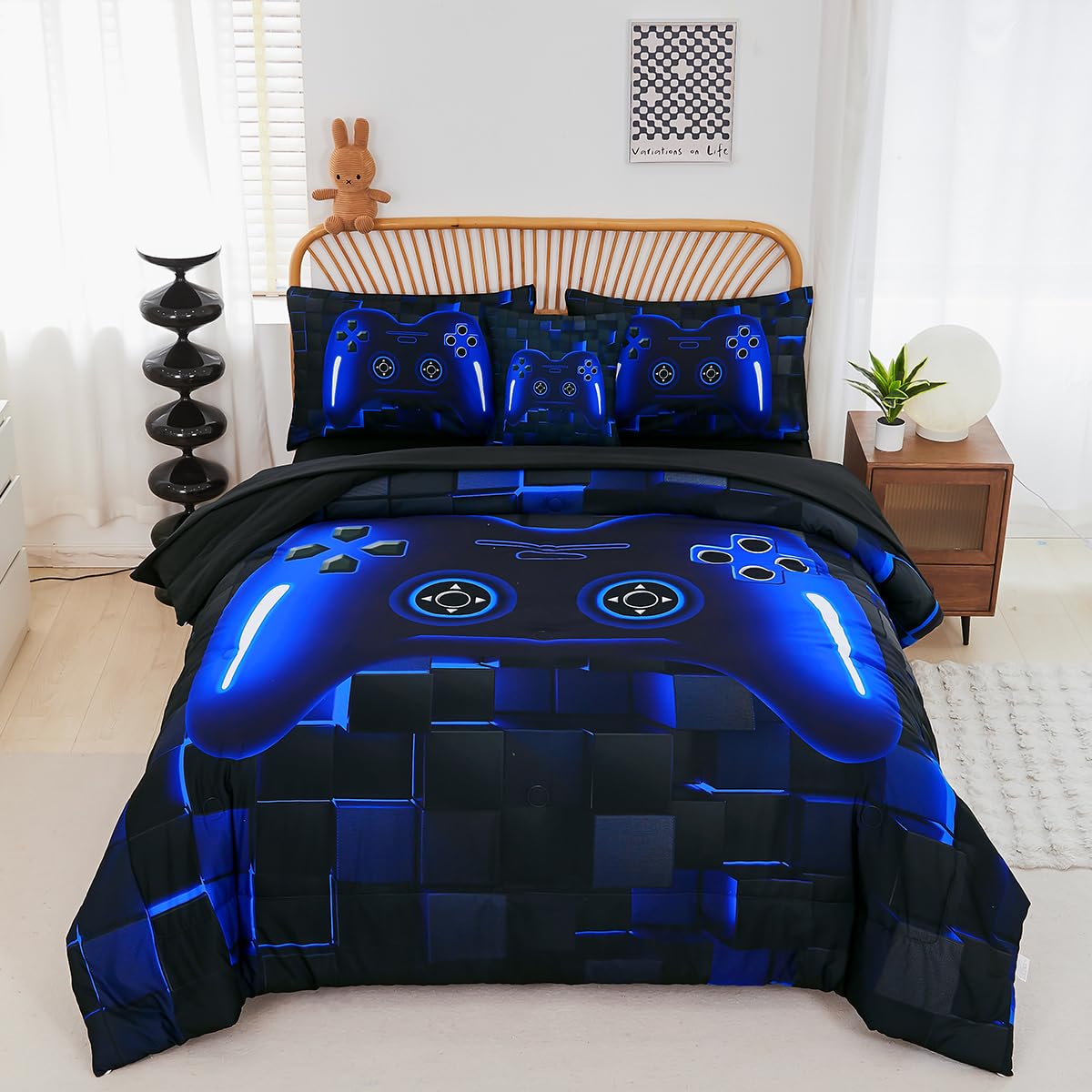 PERFEMET front view of twin gaming bedding set shows complete themed look and easy setup