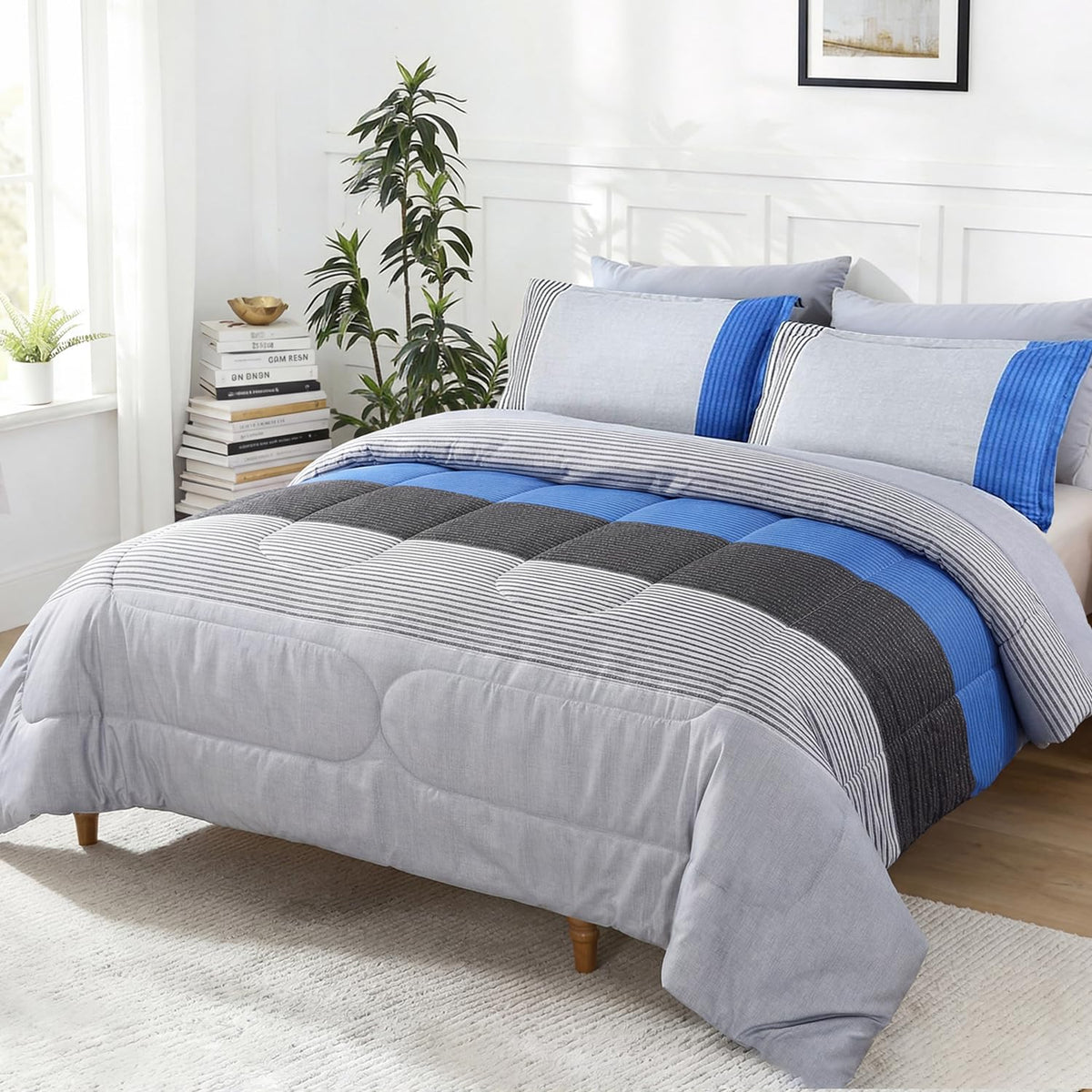 PERFEMET front view of striped comforter set showing coordinated design and easy styling