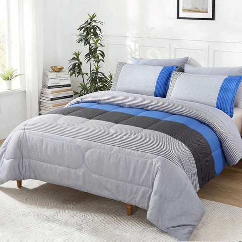 PERFEMET front view of striped comforter set showing coordinated design and easy styling