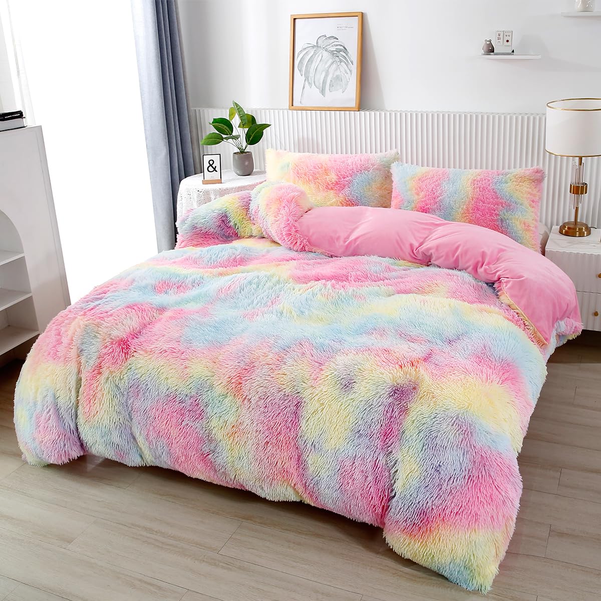 PERFEMET front view of tie-dye comforter showing full rainbow pattern and cozy appeal