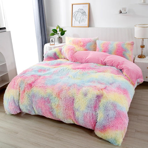 PERFEMET front view of tie-dye comforter showing full rainbow pattern and cozy appeal