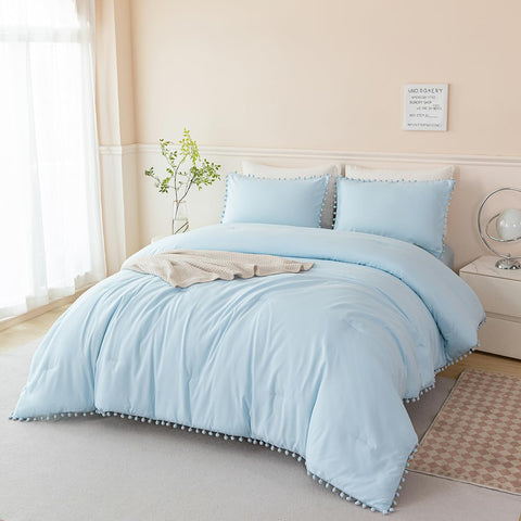PERFEMET front view of light blue comforter set showing coordinated styling and cozy appeal