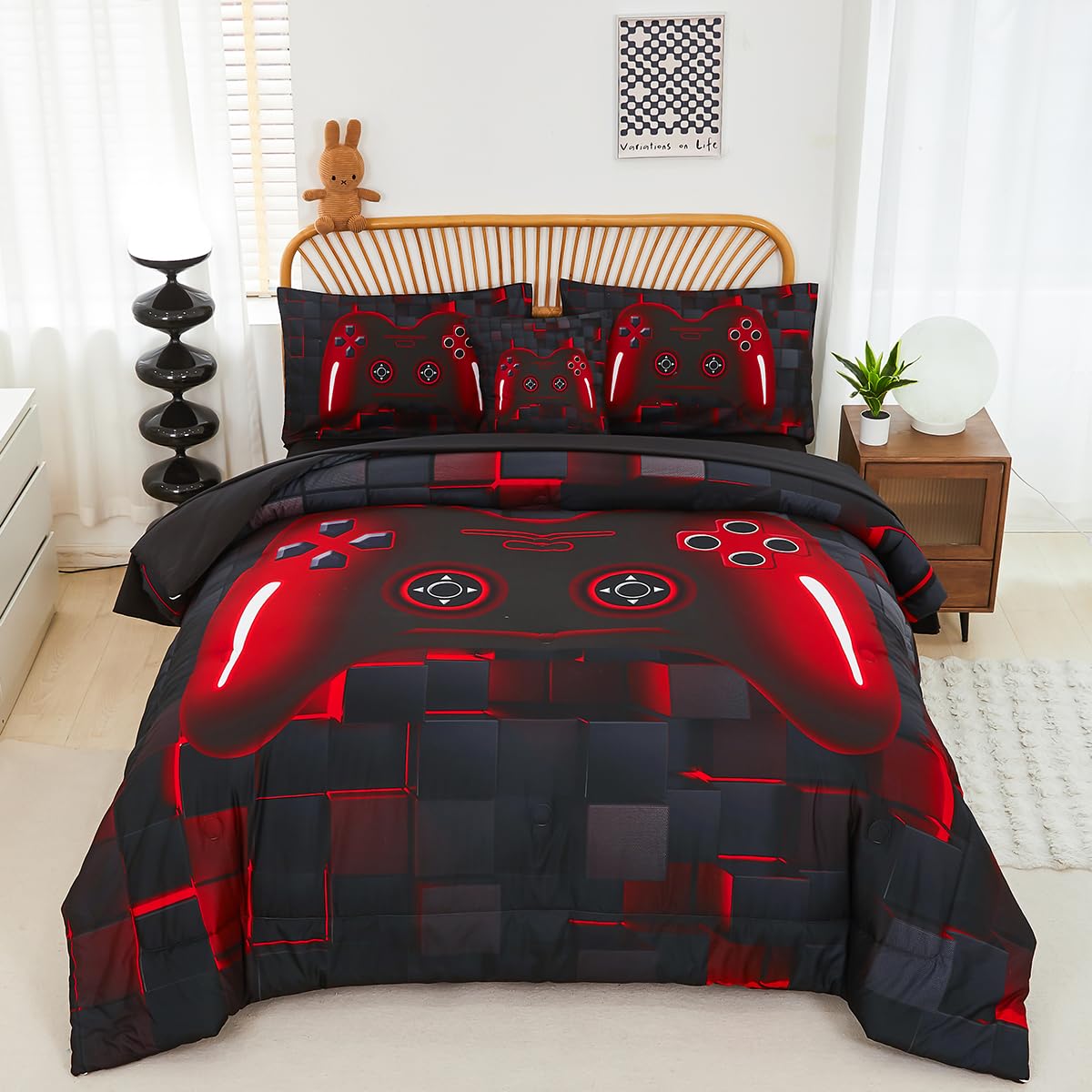 PERFEMET comforter front with gamepad pattern for bold gamer room look