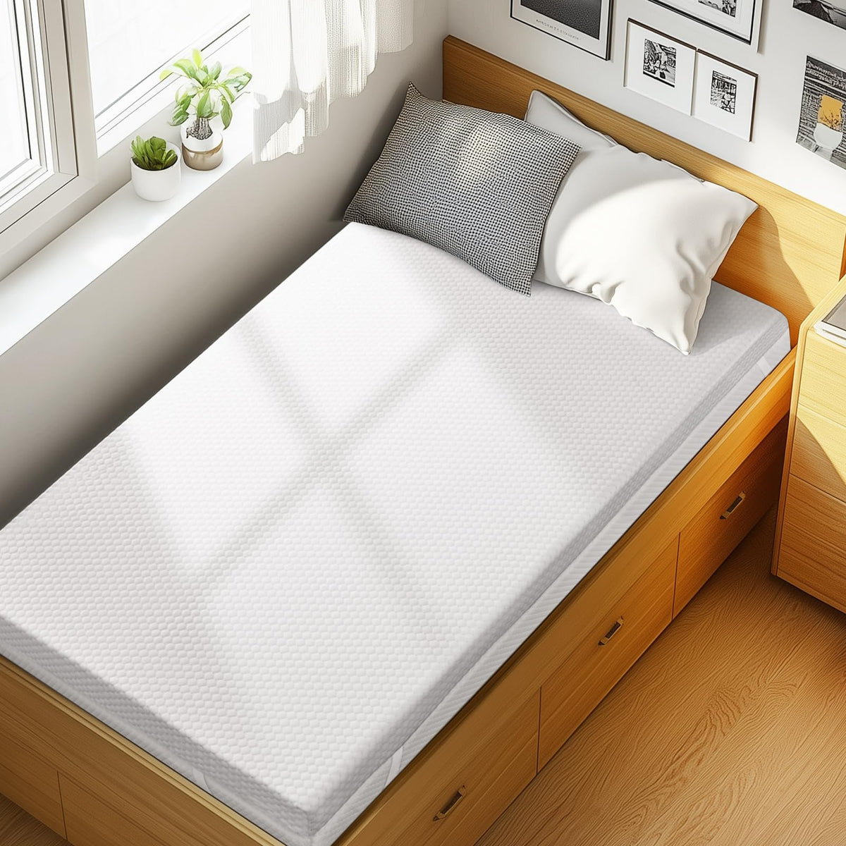 PERLECARE front view of Twin XL topper showing neat packaging and dorm-ready comfort