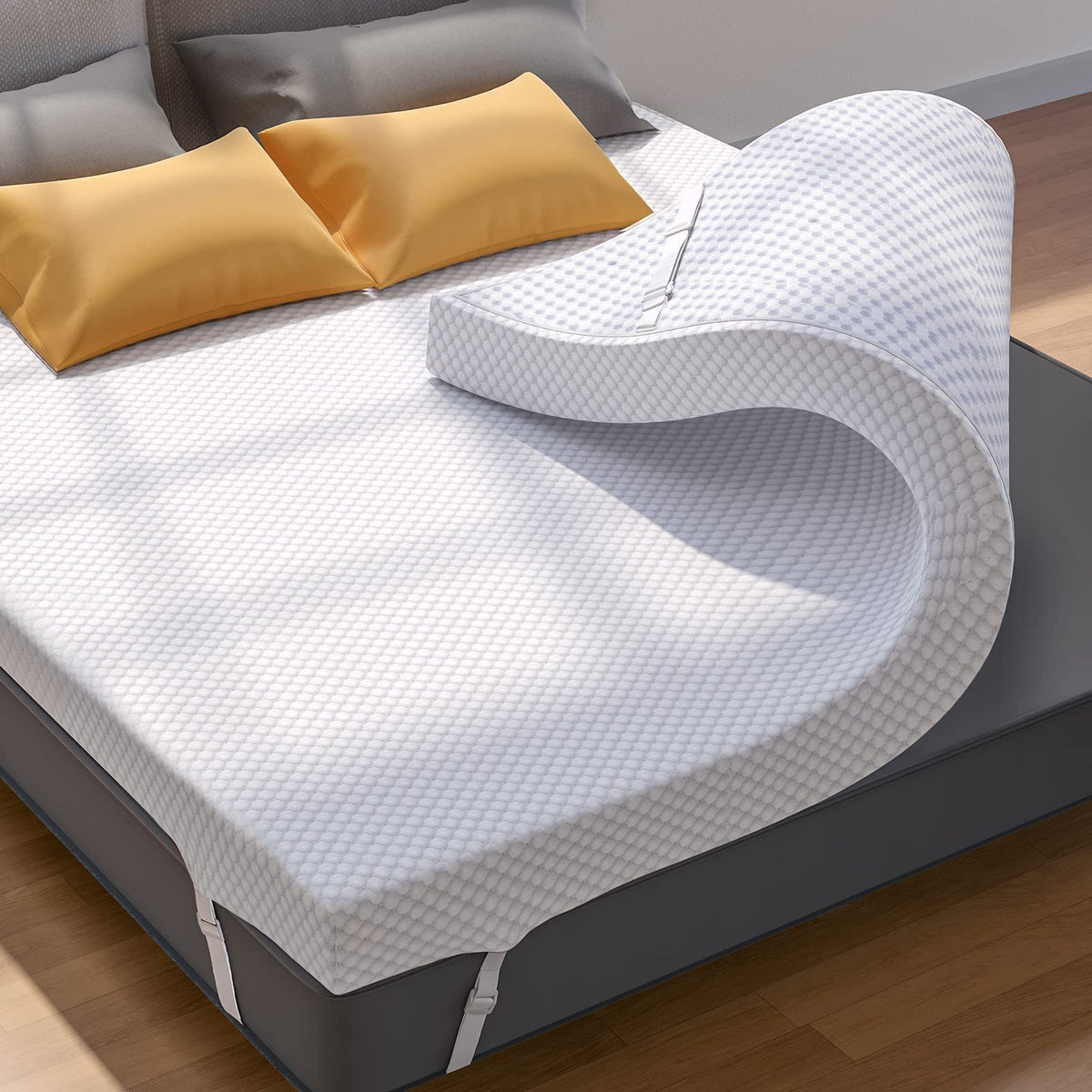 PERLECARE front view of queen topper showing smooth sleeping surface and immediate comfort