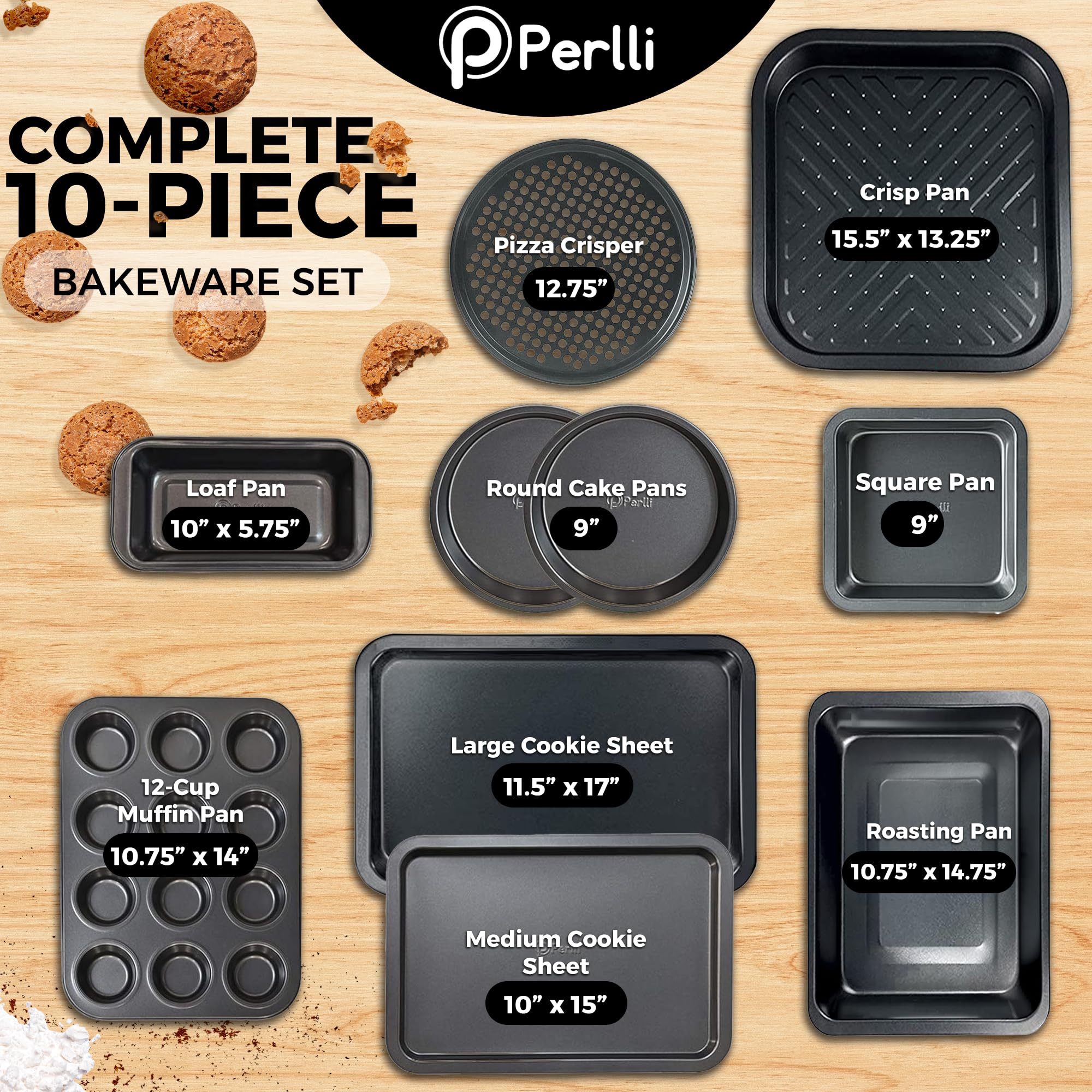PERLLI close-up of non-stick cookie sheet surface revealing smooth easy-release finish